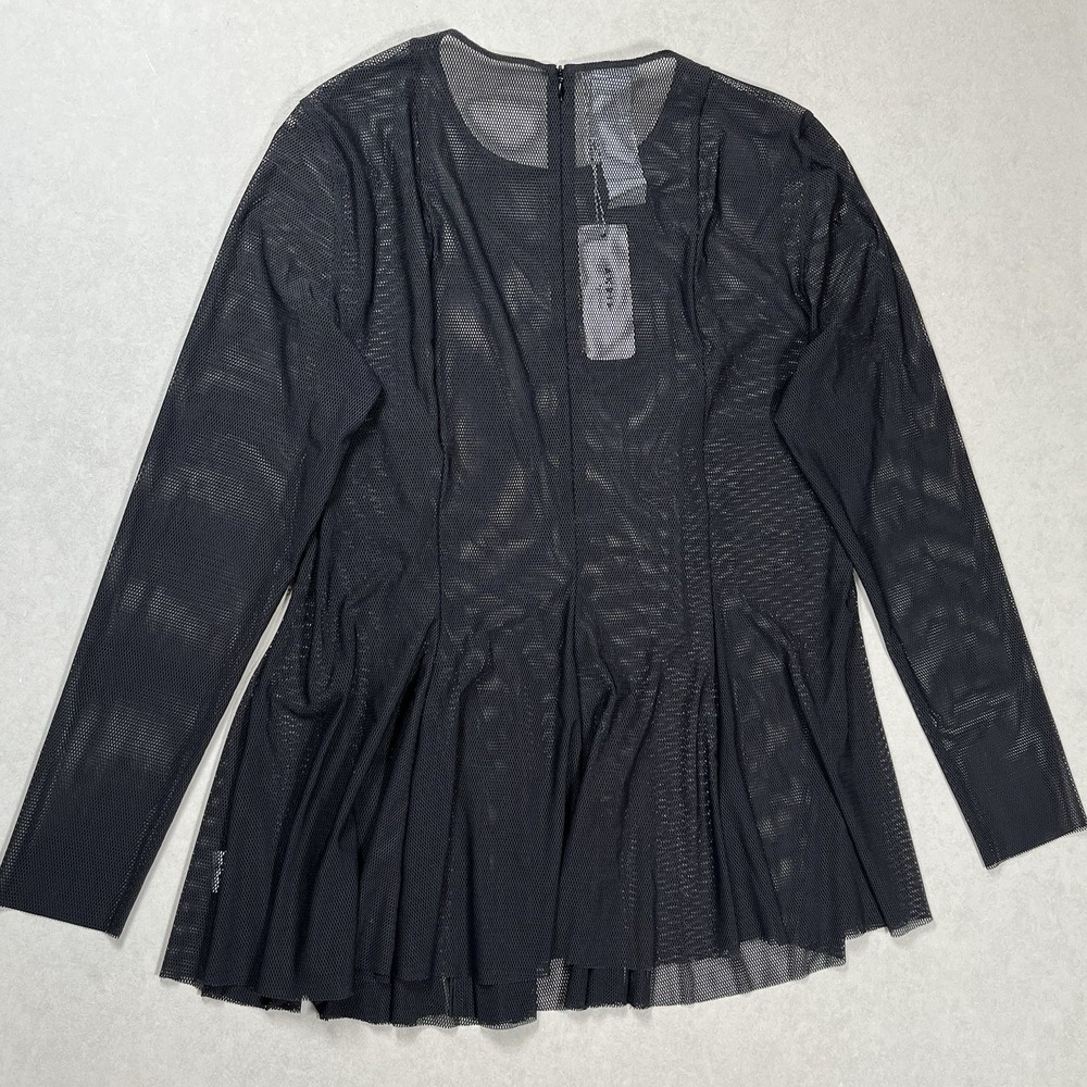 New Akris Punto Black Mesh Long Sleeve Blouse Sz 12 US Sheer Layer Designer NWT - Picture 2 of 9